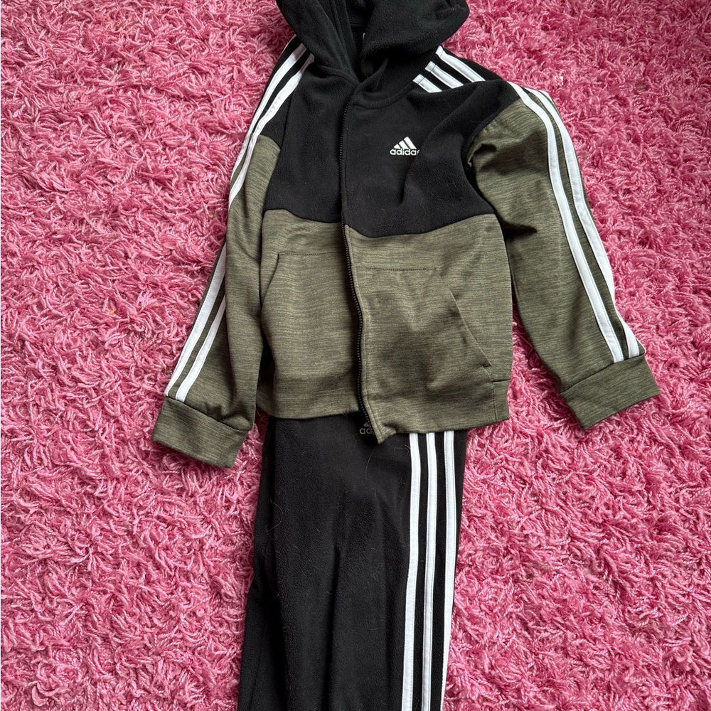 Adidas Youth Black and Olive Hoodie Set